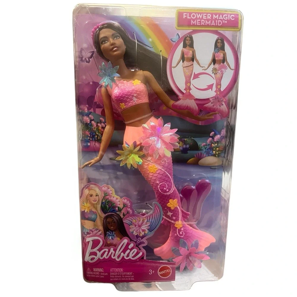Barbie Flower Magic Mermaid Doll Pink Blooming Flowers Floral Tail Mattel 3+ NIB